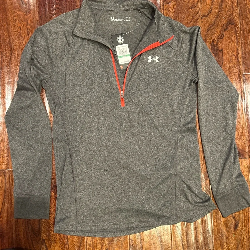 Under Armour half zip casual sportyCharcoal /Red/orange Pullover NWT woman's LG - Picture 3 of 3